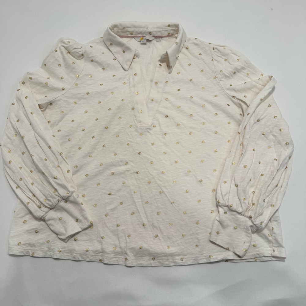 Boden Cream Floral Blouse Gold women’s size 12